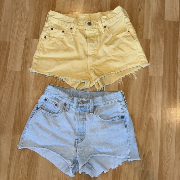 Levi's 501 Women's Raw Hem Shorts Size 25 Yellow & Blue Button Fly Lot Of 2 - Picture 1 of 14